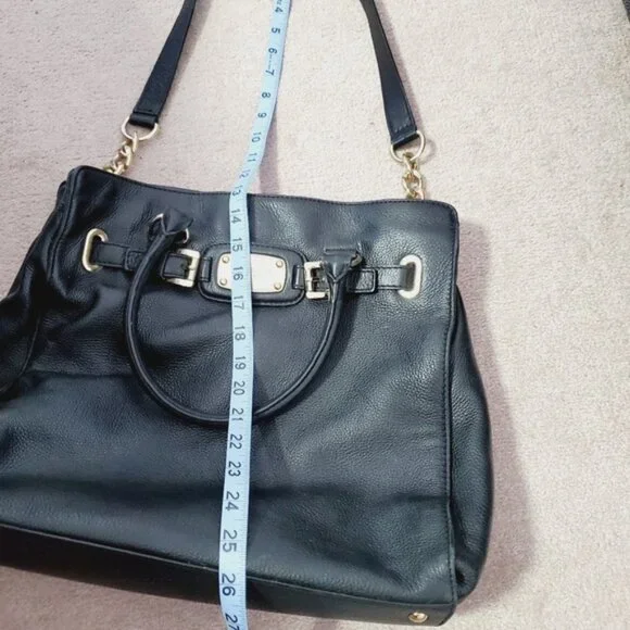 Michael Kors Satchel East West Hamilton Black Pebble Leather Bag Crossbody Strap - Picture 8 of 9